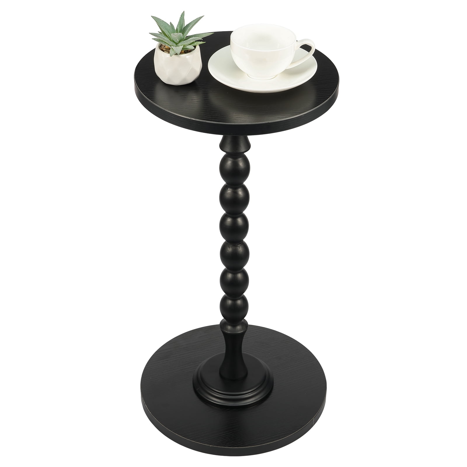 Dznils Small Round Wood Side Table, Modern Drink End Table, Coffee Table with Wood Base, 22"H, Black