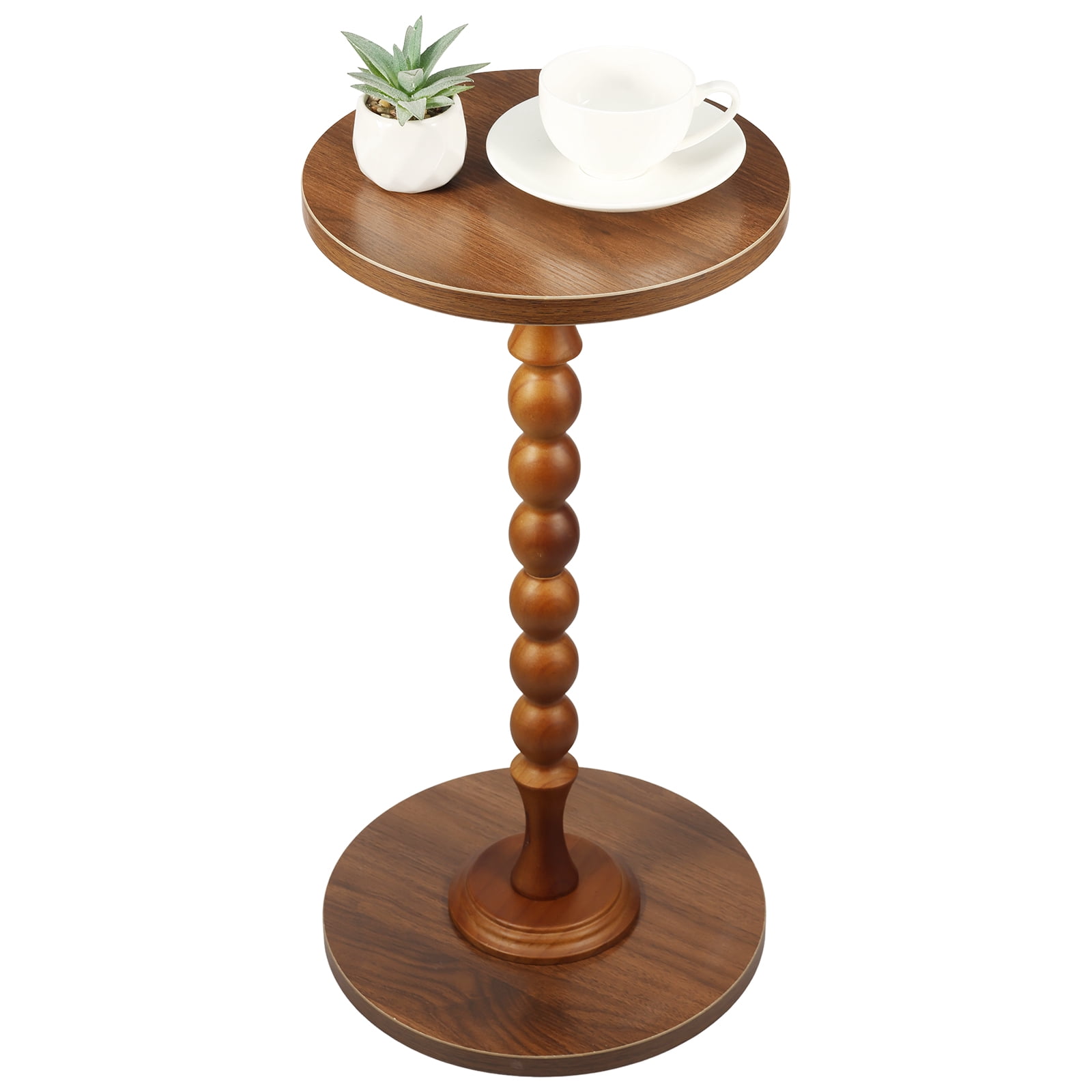 Dznils Small Round Wood Side Table, Modern Drink End Table, Coffee Table with Wood Base, 22"H, Brown