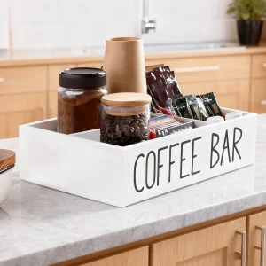 Tzdxfgl Coffee Station Organizer with Removable Dividers, Wooden Coffee Bar Organizer for Pods, Stirrers, Sugar Packets & Lids, Kitchen, Office, Cafe Countertop Use