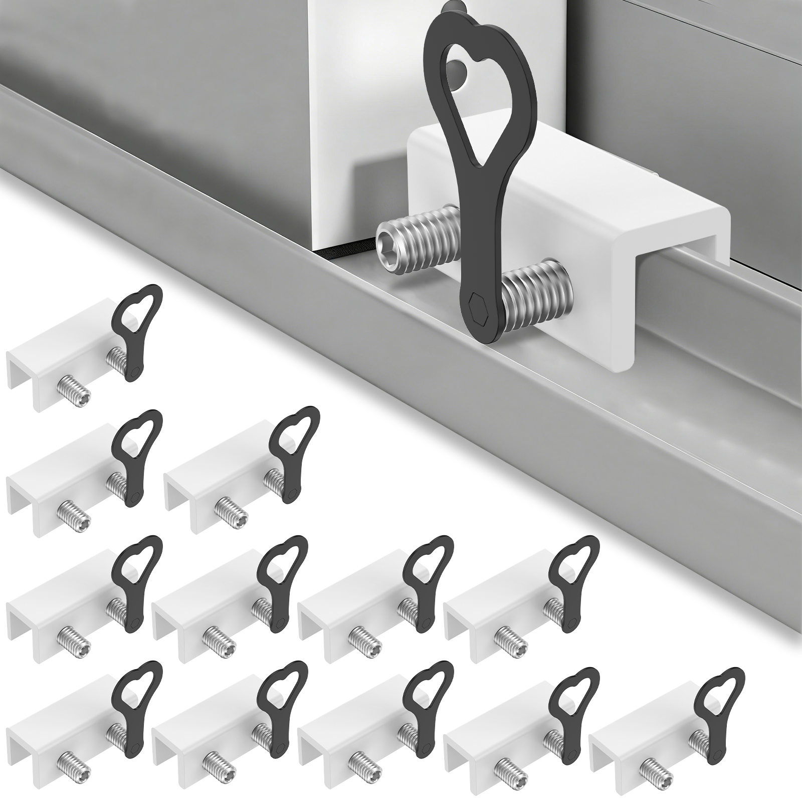 AEVXKHI Window Locks,12 Sets Sliding Security Window Lock with Key for Vertical & Horizontal Sliding Windows & Sliding Doors, Adjustable Window Locks Security Window Stoppers for Home and Office