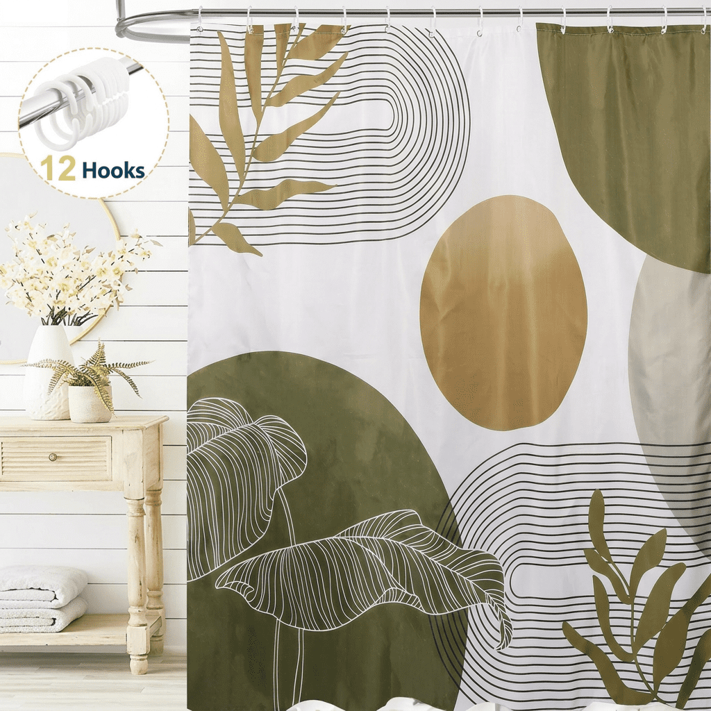 Dznils Boho Shower Curtain with Hooks, Modern Abstract Fabric Bathroom Curtain, 72" x 72", Deep Coffee