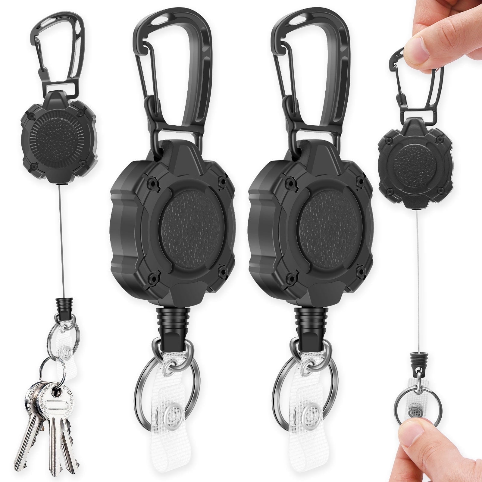 Keyohome 4 pack Retractable Keychain,Heavy Duty Carabiner Badge Holder,Tactical ID Badge Reel Clip with 31.5” Steel Retractable Cord,7 oz