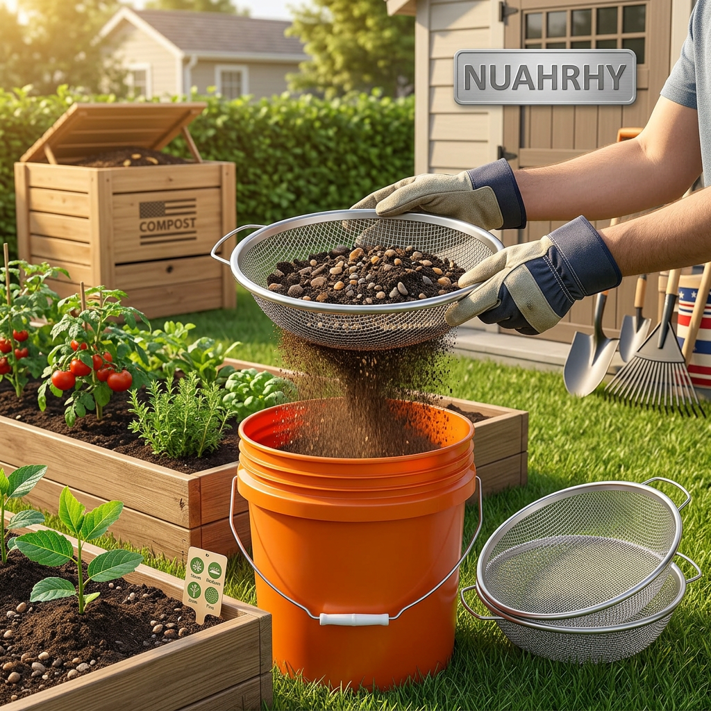 NUAHRHY 3PCS Soil Sifter for Gardening, Rock Sifter with Handle, 0.12/0.24/0.39 inch Compost Sieve for Gravel Sawdust Vermicompost, Soil Sieve for 5 Gallon Bucket
