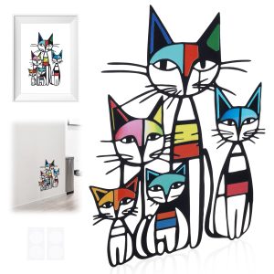 NUAHRHY Metal Cat Wall Art Decor, Minimalist Cat Silhouette Wall Hanging Room Decor, Colorful Cartoon Cat Sculpture Artwork Including Stickers 10.4x15.7 inch Frameless