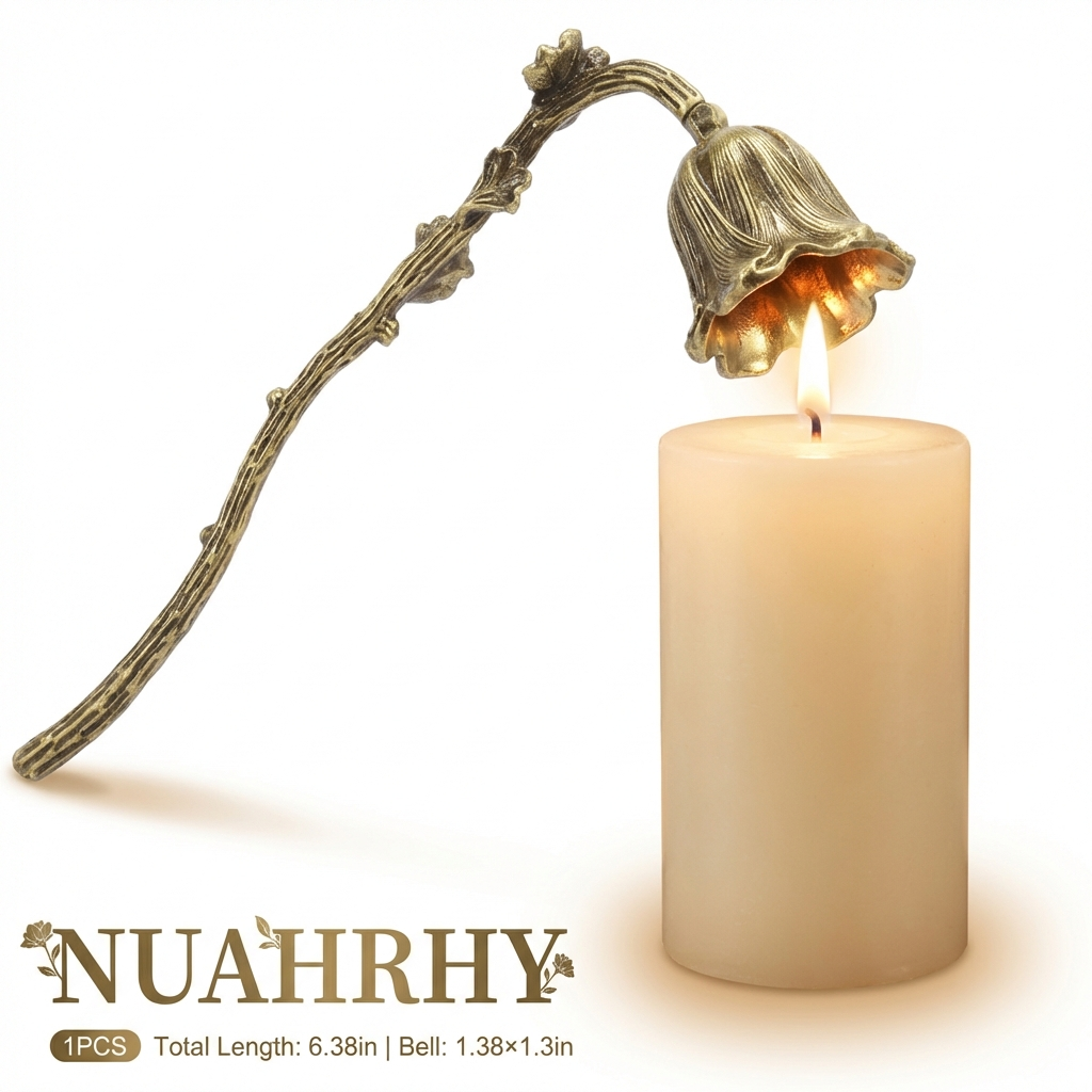 NUAHRHY Vintage Candle Snuffer, Long Handle Flower Shape Wick Flame Snuffer, Retro Metal Floral Candle Extinguisher for Deep Jar Candles