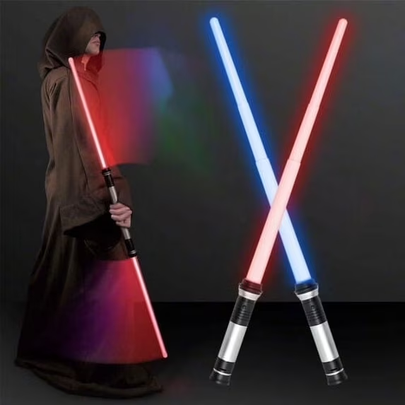 NUAHRHY 4pcs Light Stick Light Up Prop - Retractable LED Light Prop with Realistic Sound Effect Hand Lightsavers 2-in-1 LED Red & Blue Light