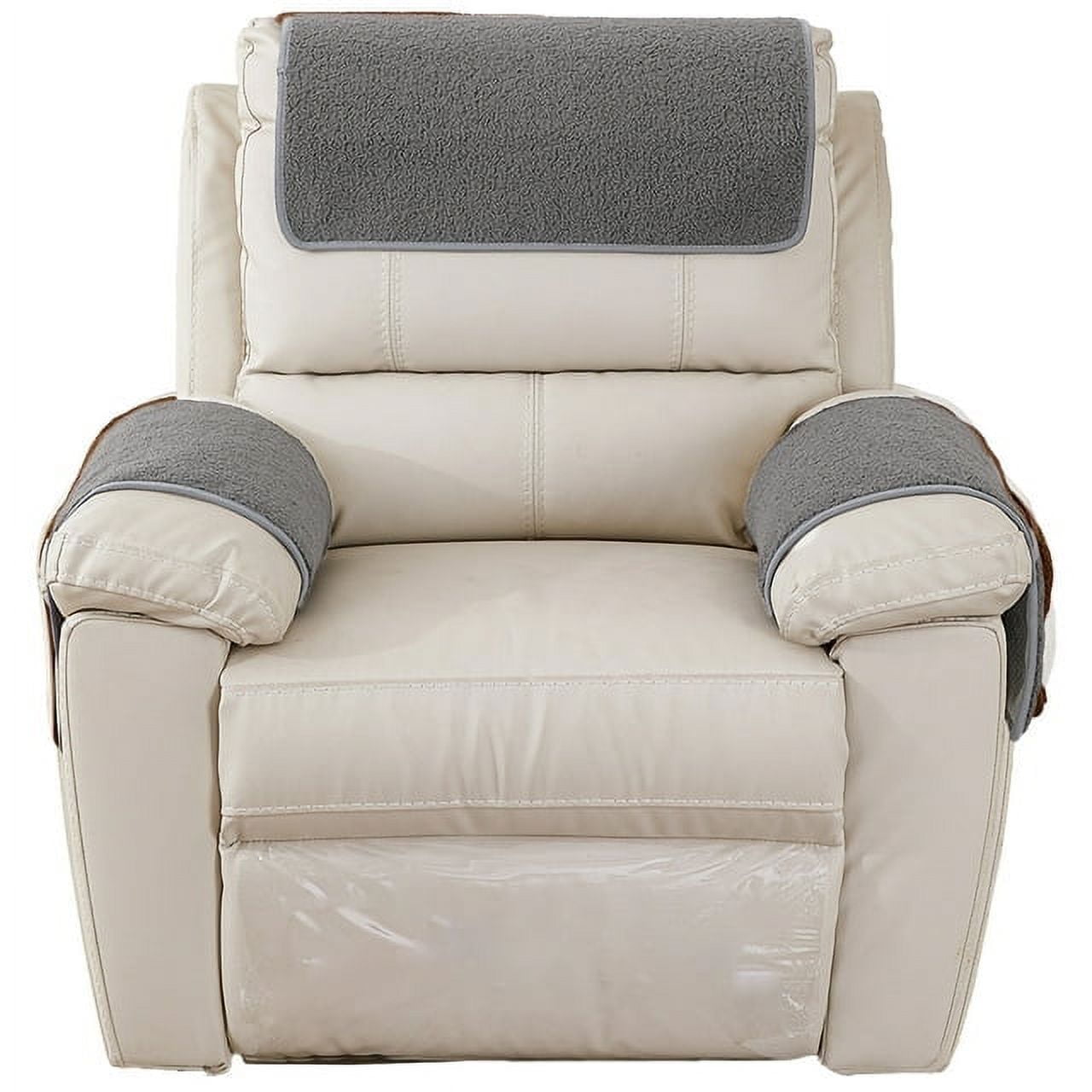 Dznils 3 Pieces Recliner Headrest Covers Sherpa Couch Sofa Slipcover Furniture Protector, Gray