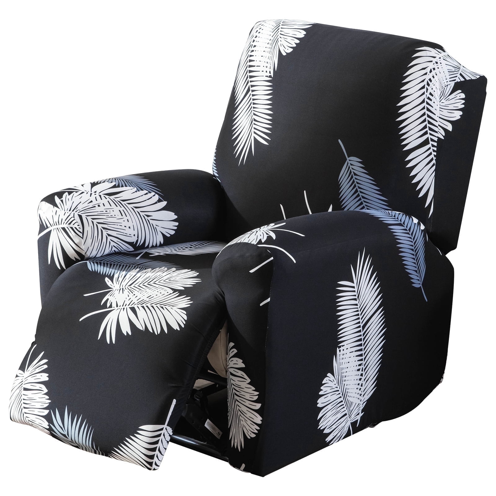 Dznils Printed Recliner Chair Cover Polyester Stretch Recliner Sofa Slipcover, Black Leaves