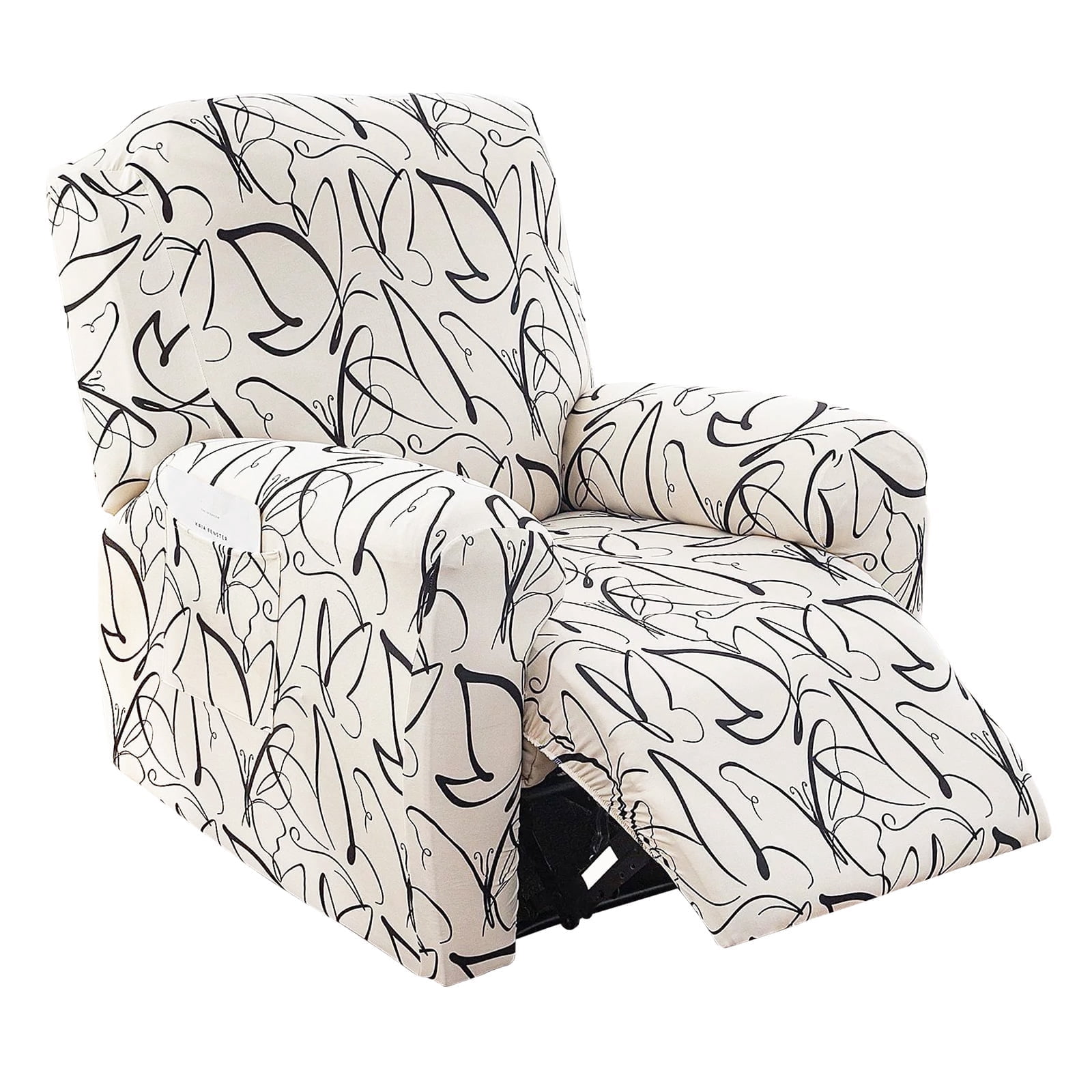 Dznils Printed Recliner Chair Cover Polyester Stretch Recliner Sofa Slipcover, Black White