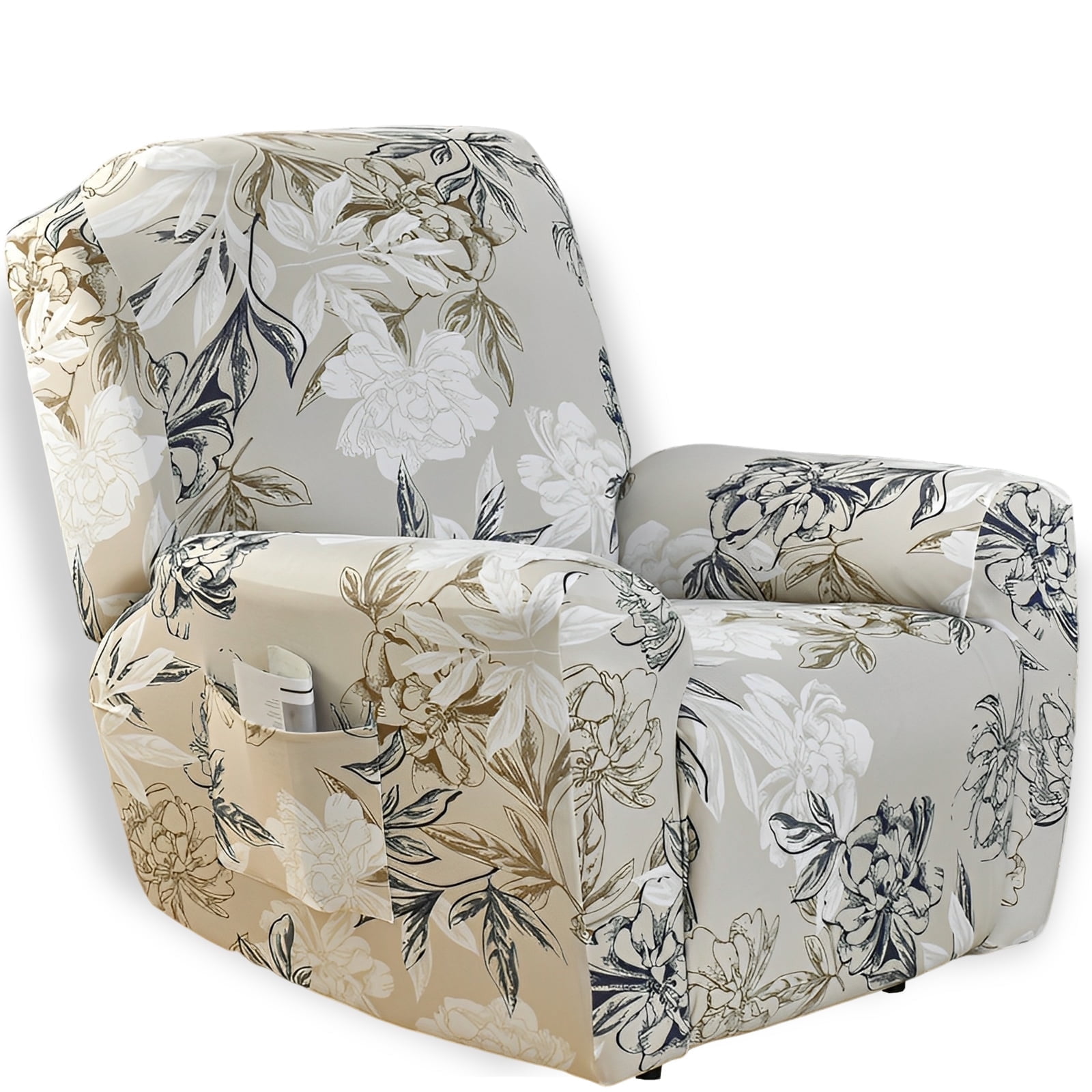 Dznils Printed Recliner Chair Cover Polyester Stretch Recliner Sofa Slipcover, Khaki Floral