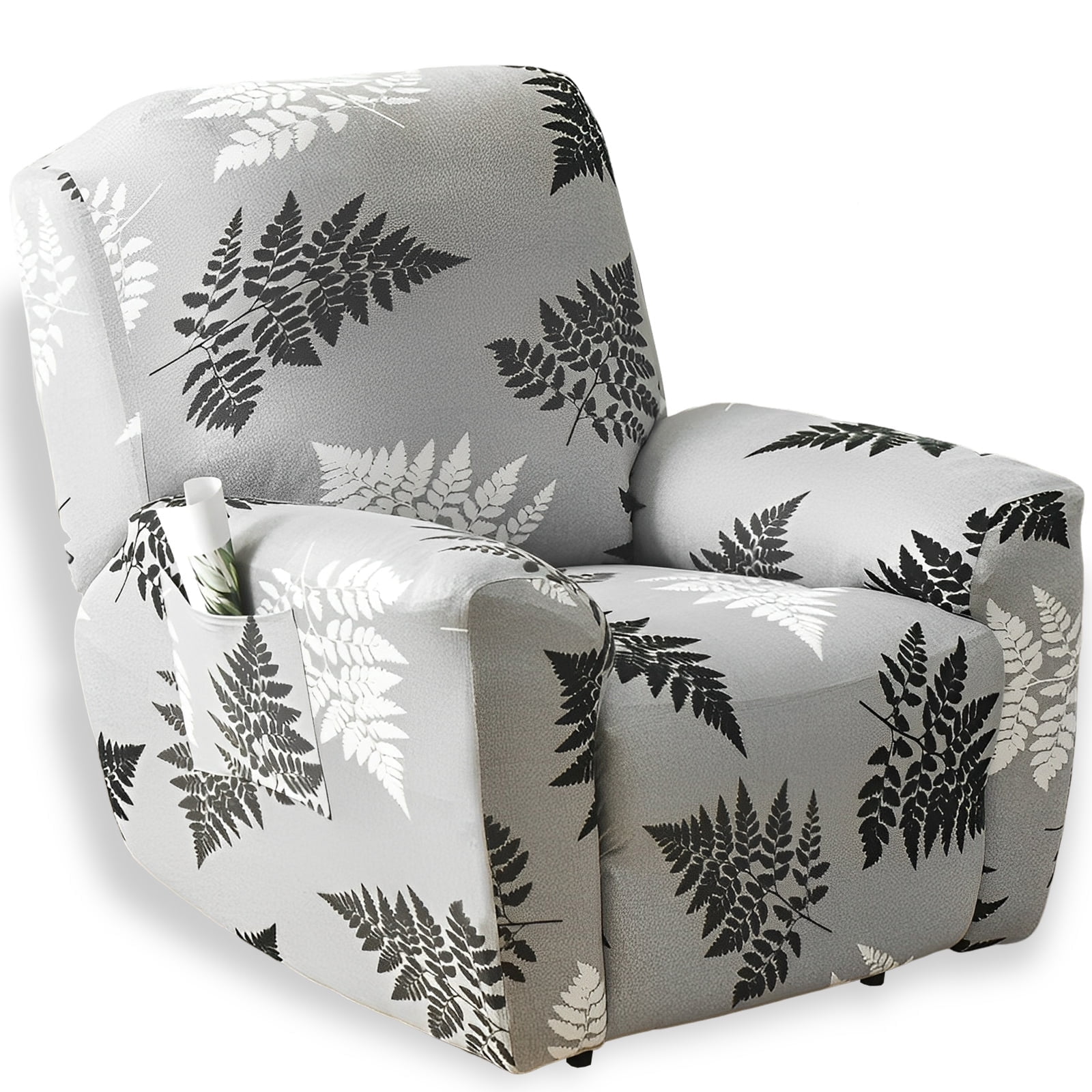 Dznils Printed Recliner Chair Cover Polyester Stretch Recliner Sofa Slipcover, Gray Leaves