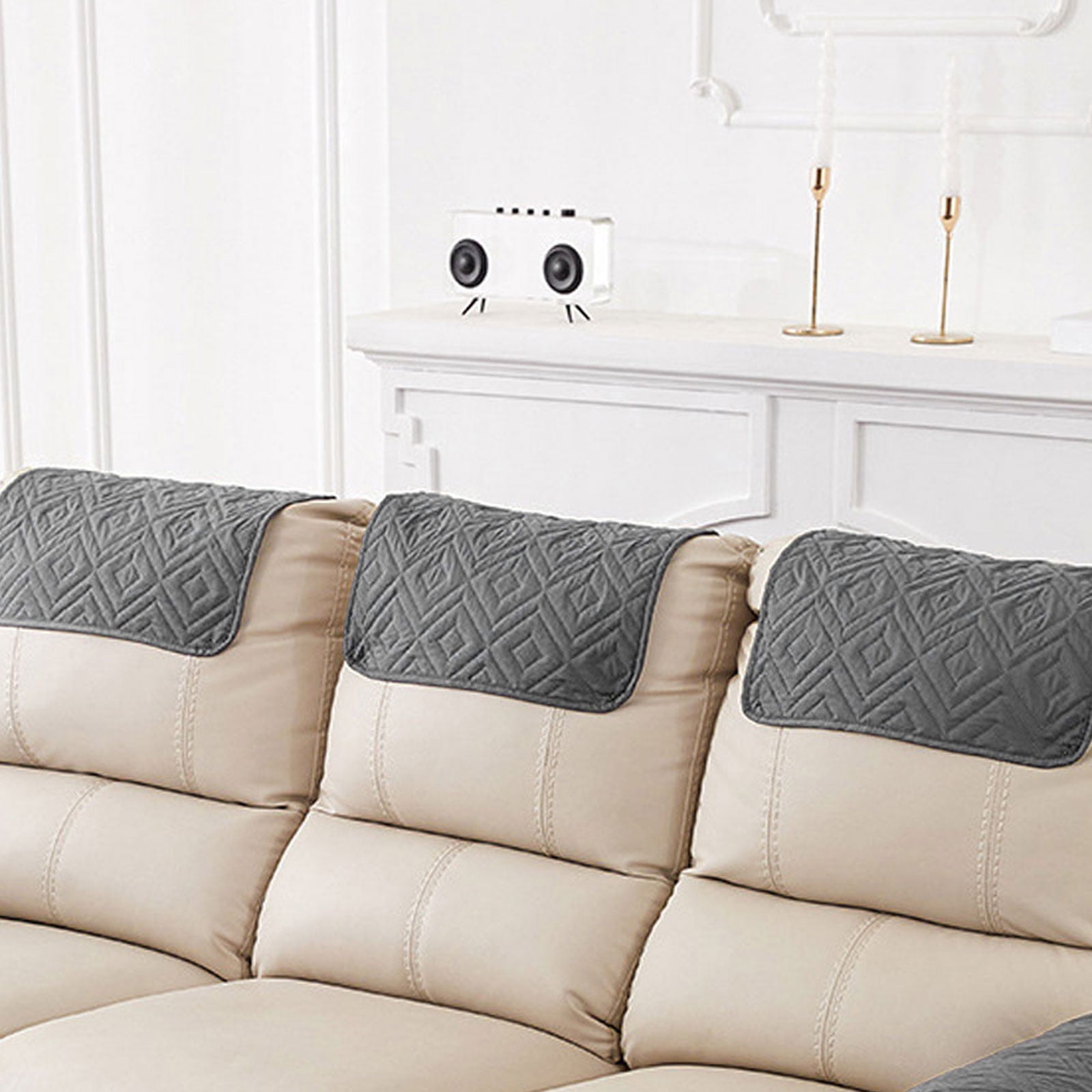 Dznils 3 Pieces Recliner Headrest Covers Polyester Couch Sofa Slipcover Furniture Protector, Gray
