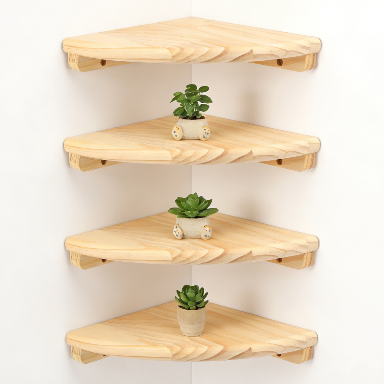 4 Tier Corner Wall Shelves, 7 inch Rustic Wood Corner Floating Shelves, Wall Mounted Display Storage Rack with Cord Hole for Bedroom and Living Room