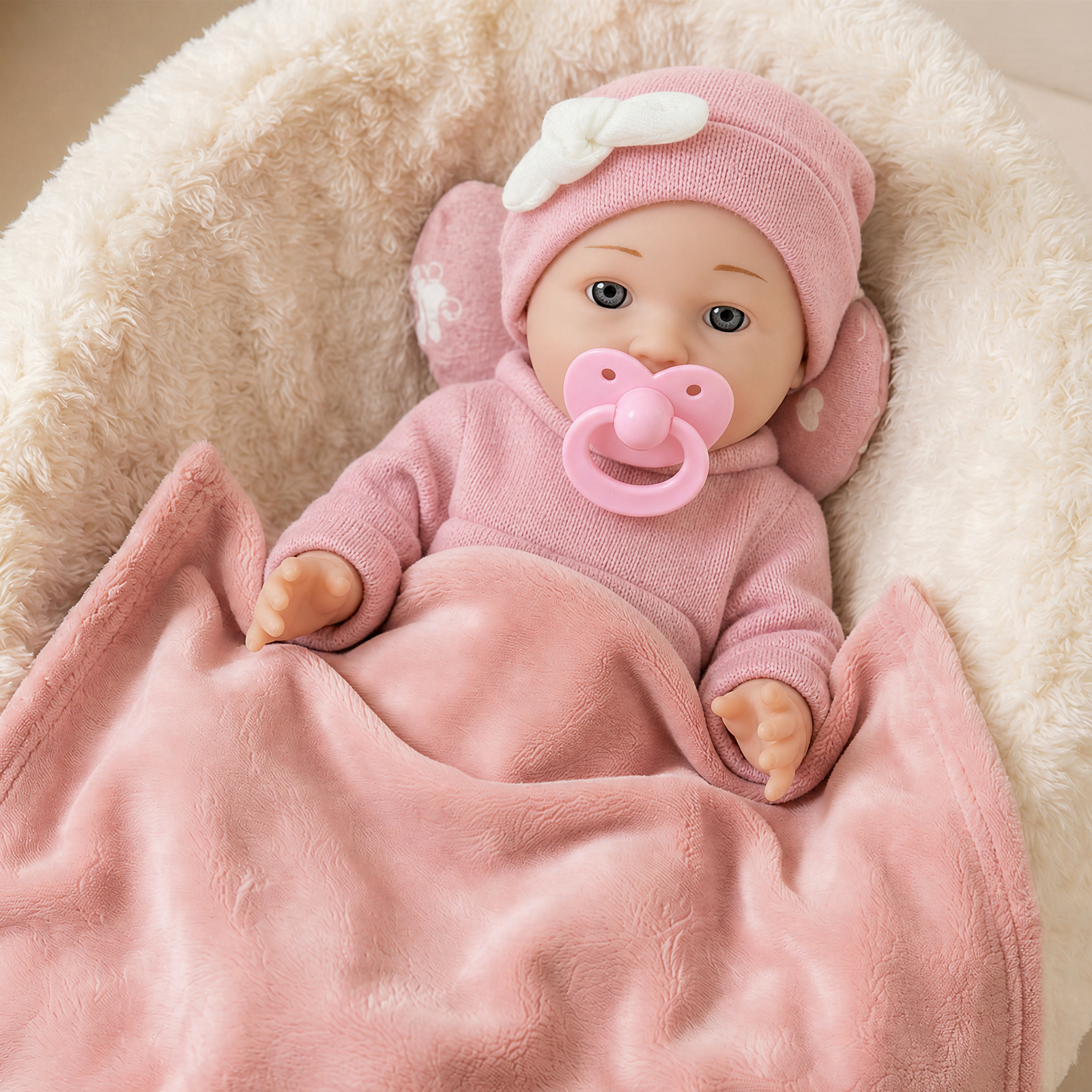 Keyohome Baby Dolls, 12" Baby Doll Playset with Sleeping Carrier Bassinet Bed Set in Gift Box, Soft Reborn Baby Doll with Cloths/Blanket/Feeding Kit for Girls Ages 3+