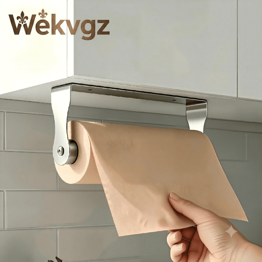 Under Cabinet Paper Toilet Towel Holder, Wekvgz Stainless Steel Wall Mount Rack, Adhesive or Drilling Installation, Silver
