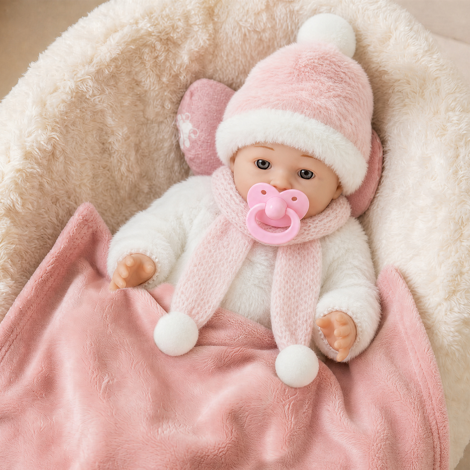 Keyohome Baby Dolls, 12" Baby Doll Playset with Sleeping Carrier Bassinet Bed Set in Gift Box, Soft Reborn Baby Doll with Cloths/Blanket/Feeding Kit for Girls Ages 3+