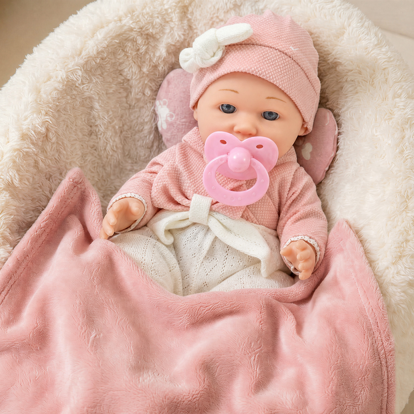 Keyohome Baby Dolls, 12" Baby Doll Playset with Sleeping Carrier Bassinet Bed Set in Gift Box, Soft Reborn Baby Doll with Cloths/Blanket/Feeding Kit for Girls Ages 3+