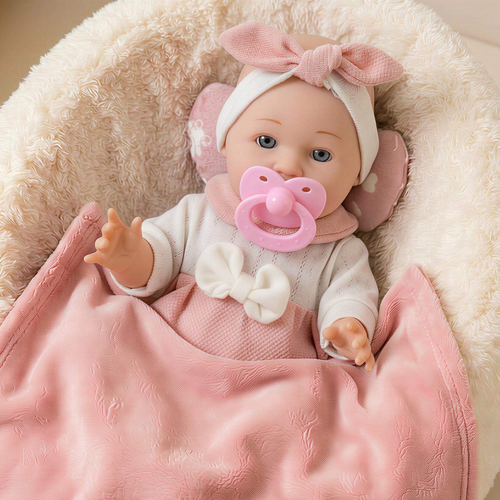 Keyohome Baby Dolls, 12" Baby Doll Playset with Sleeping Carrier Bassinet Bed Set in Gift Box, Soft Reborn Baby Doll with Cloths/Blanket/Feeding Kit for Girls Ages 3+