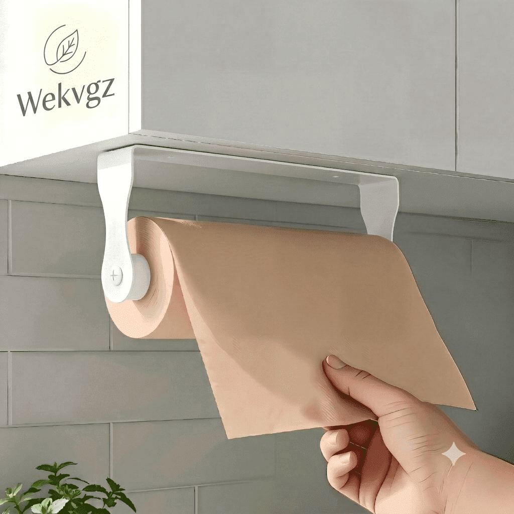 Under Cabinet Paper Toilet Towel Holder, Wekvgz Stainless Steel Wall Mount Rack, Adhesive or Drilling Installation, White