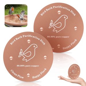 2 Pack Bird Bath Copper Discs,99.9% Pure Copper Cleaner with Point Support for Clean Water,Universal Fit for Outdoor Birdbaths,Bowl,Bird Bath Solar,All-Season Use