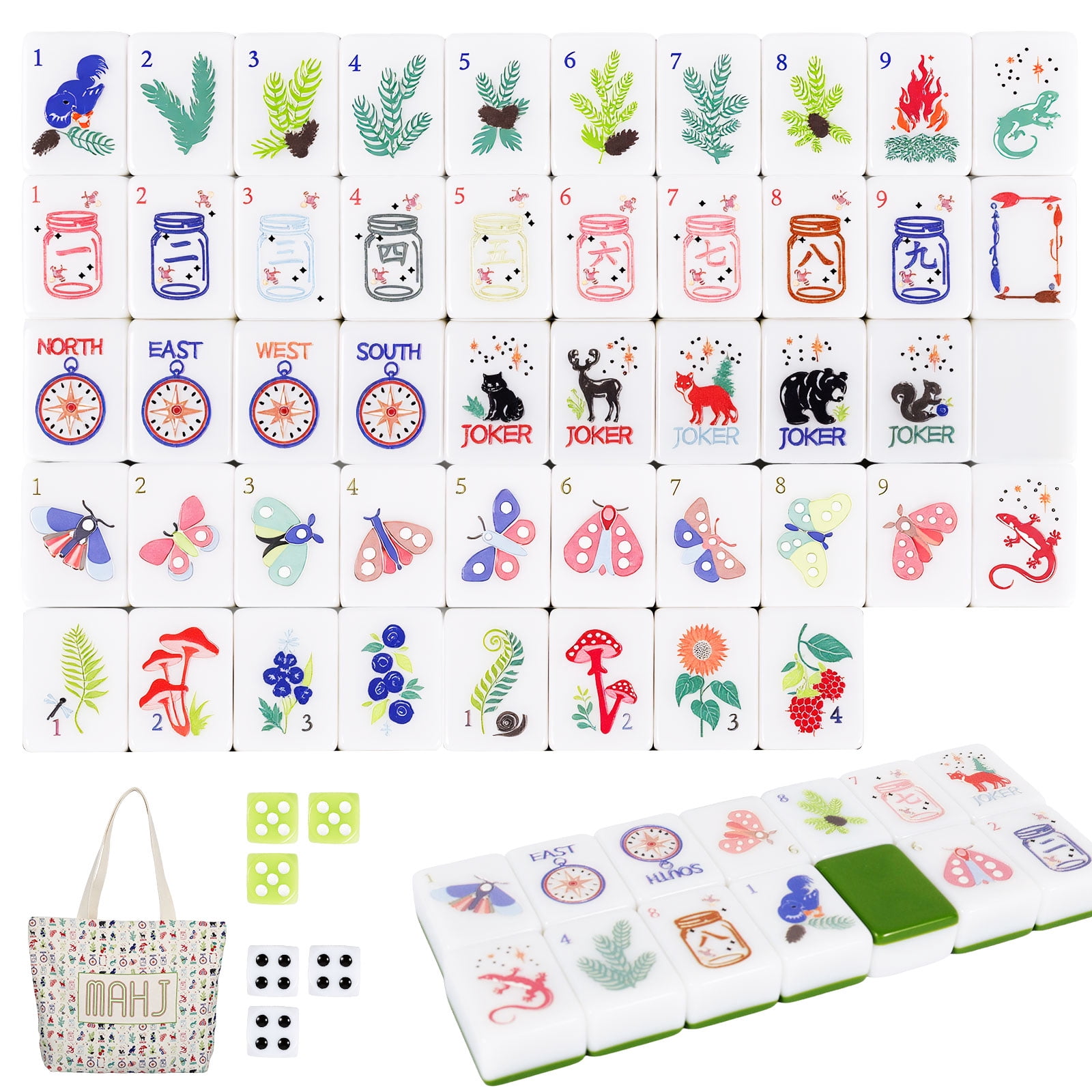 Keyohome American Mahjong Game Set, 166 American Mahjong Tile Set with Storage Bag & Dice, 3D Engraved Melamine Mahjong Tiles for Adults, Friends and Family Game Night, Travel Size
