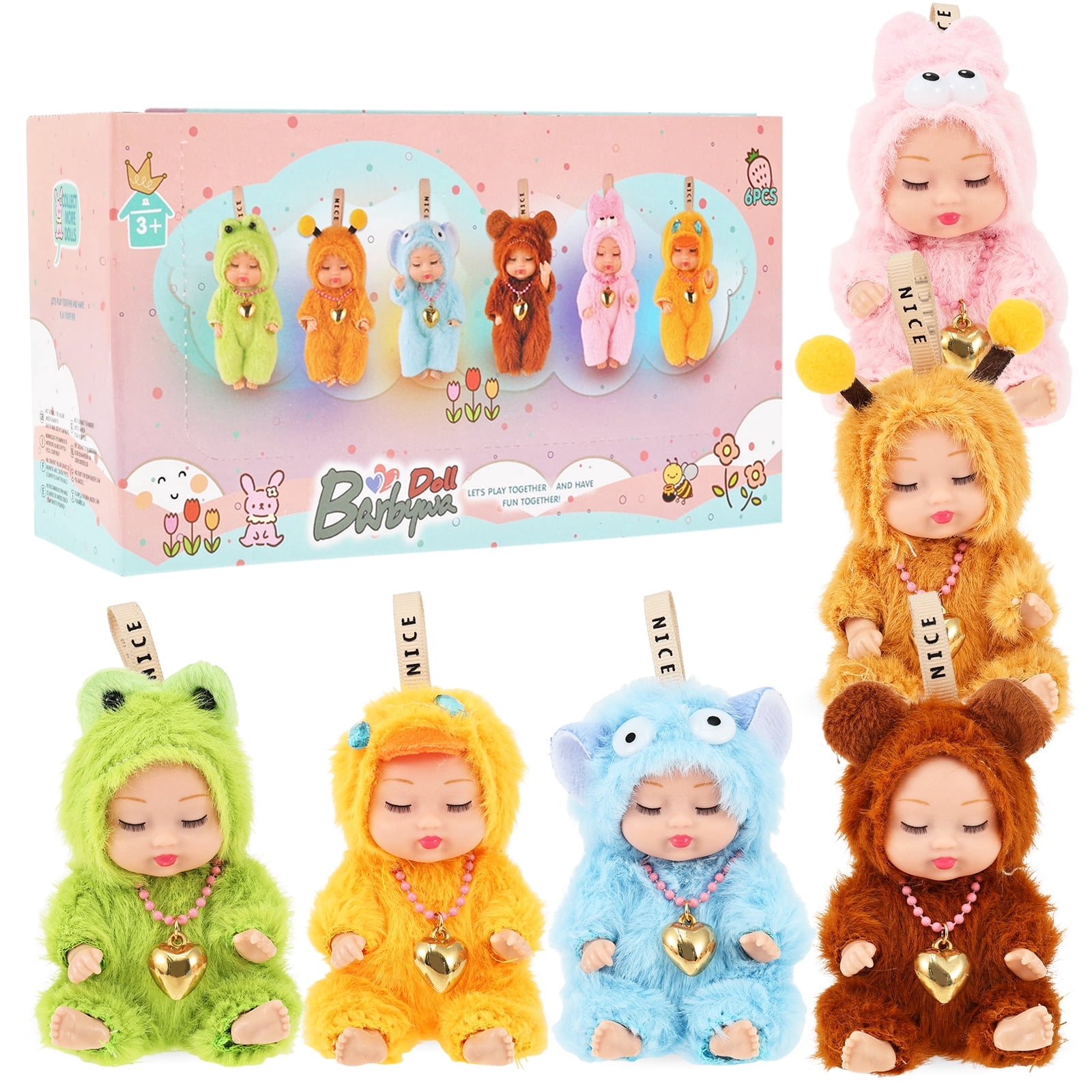 Keyohome 6Pcs Mini Baby Dolls, 4.3" Poseable Newborn Baby Dolls with Clothes, Tiny Dolls for Dollhouse Accessories & Kid Toys Age 3+