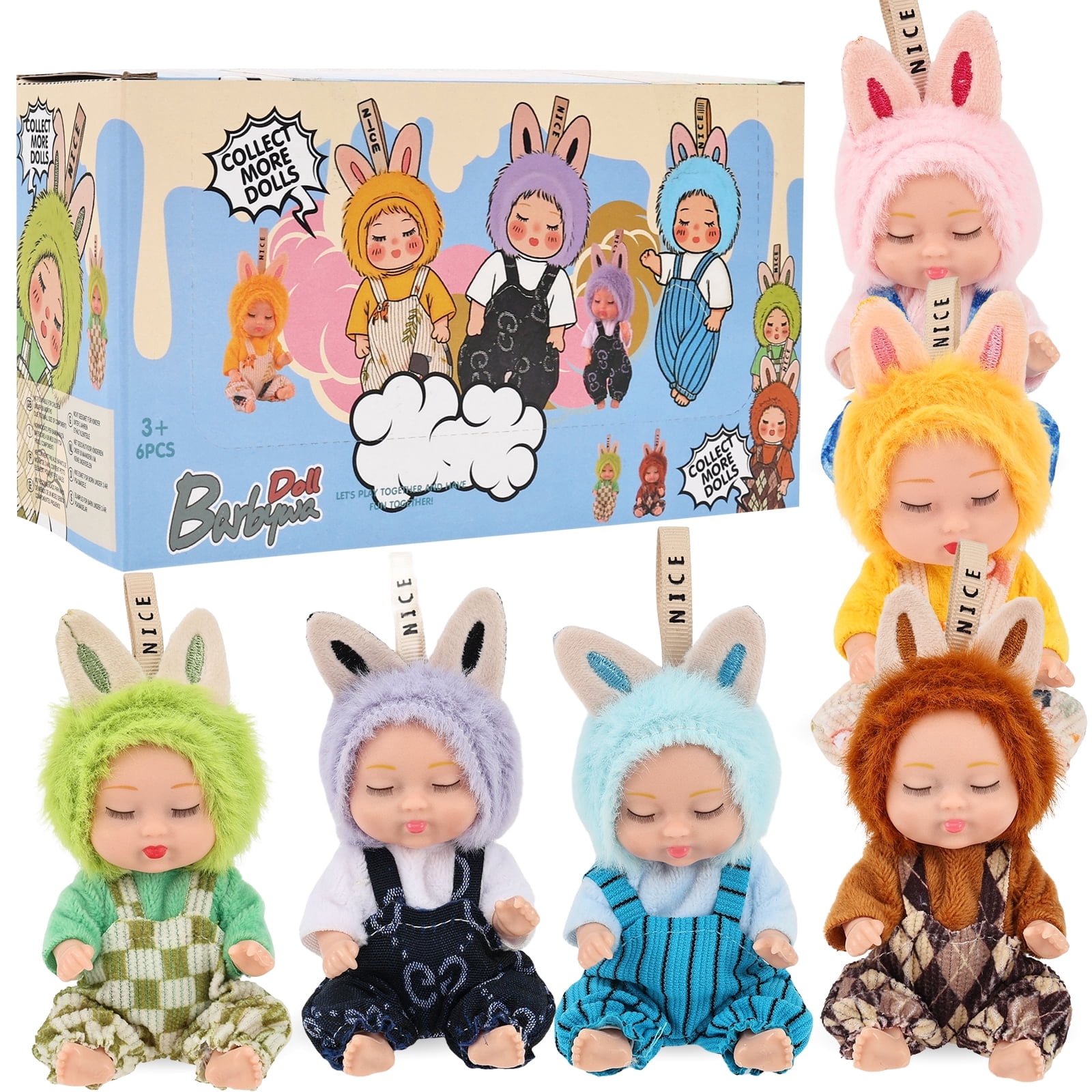 Keyohome 6Pcs Mini Baby Dolls, 4.3" Poseable Newborn Baby Dolls with Clothes, Tiny Dolls for Dollhouse Accessories & Kid Toys Age 3+