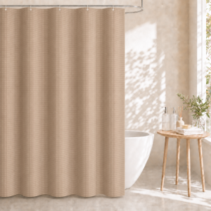 Dznils Waffle Shower Curtain with Hooks, Thick Weighted Fabric Bathroom Curtain, Beige, 72" x 72"