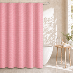 Dznils Waffle Shower Curtain with Hooks, Thick Weighted Fabric Bathroom Curtain, Pink, 72" x 72"