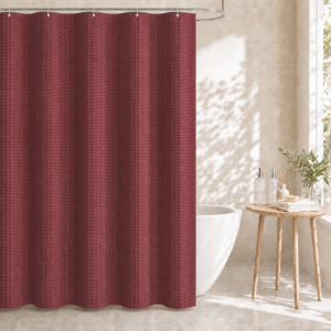 Dznils Waffle Shower Curtain with Hooks, Thick Weighted Fabric Bathroom Curtain, Burgundy Red, 72" x 72"