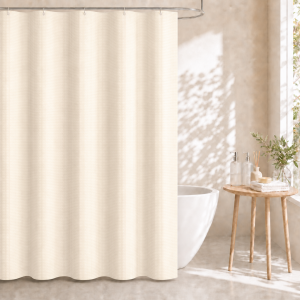 Dznils Waffle Shower Curtain with Hooks, Thick Weighted Fabric Bathroom Curtain, Ivory, 72" x 72"