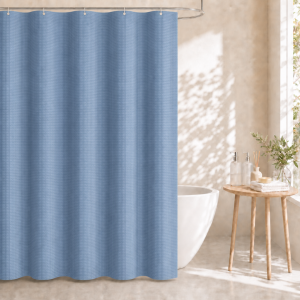 Dznils Waffle Shower Curtain with Hooks, Thick Weighted Fabric Bathroom Curtain, Moonlight Blue, 72" x 72"
