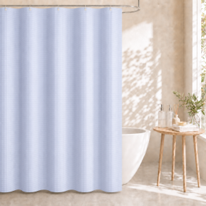 Dznils Waffle Shower Curtain with Hooks, Thick Weighted Fabric Bathroom Curtain, Fog Blue, 72" x 72"