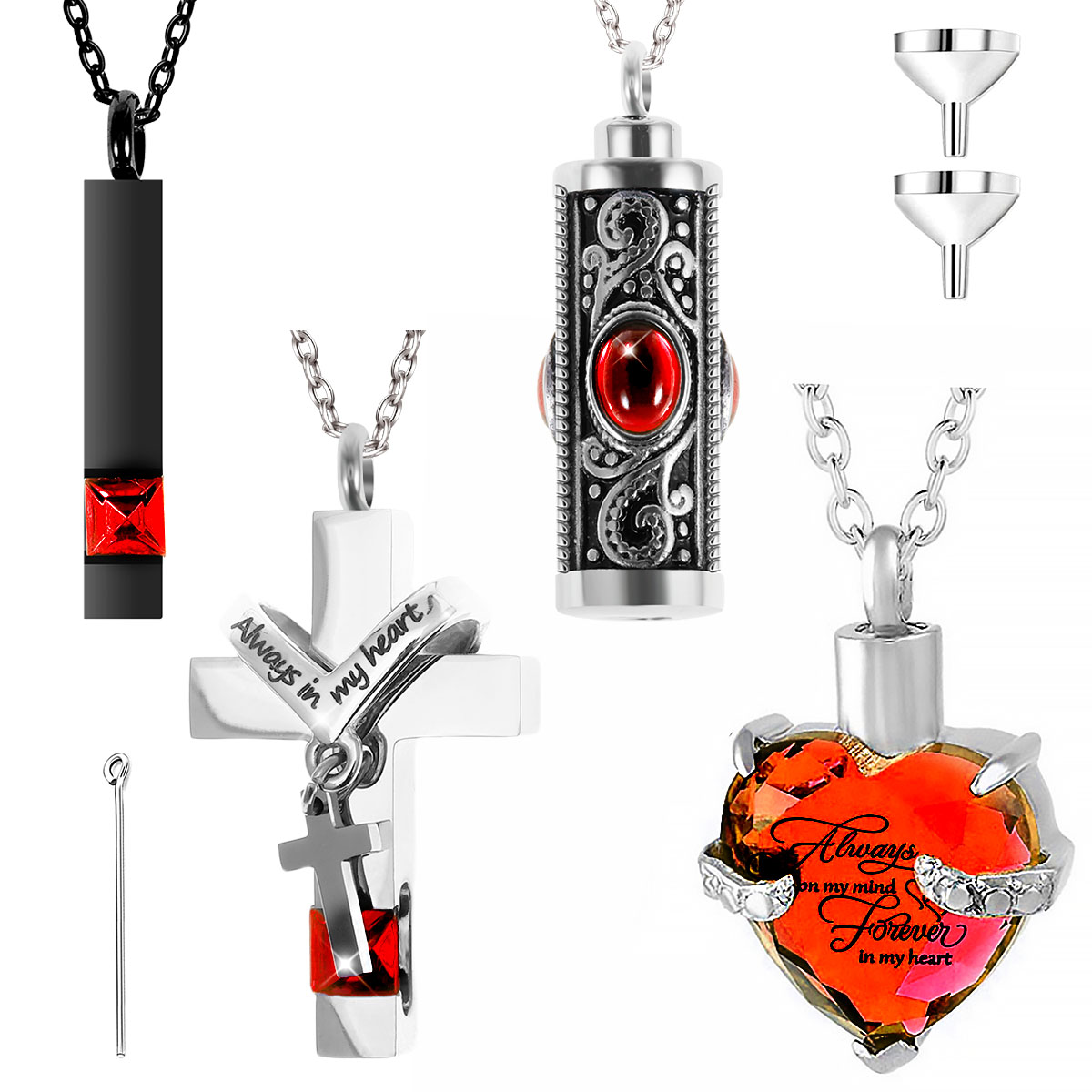 Tzdxfgl 4PCS Cremation Urn Necklace for Ashes, Stainless Steel Memorial Keepsake Jewelry, Heart Cross Cubic Urn Jewelry for Loved One or Pet Women Men Family Sharing