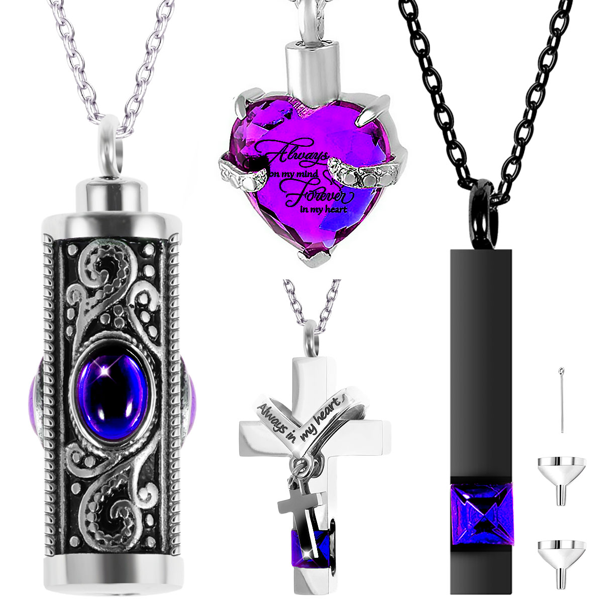 Tzdxfgl Cremation Urn Necklace,4Pcs Urn Necklace for Ashes Keepsake Cremation Jewelry Vertical Bar Zircon Crystal Urn Necklace Urn Stainless Steel Memorial Pendant for Women Men Loved Ones Pet