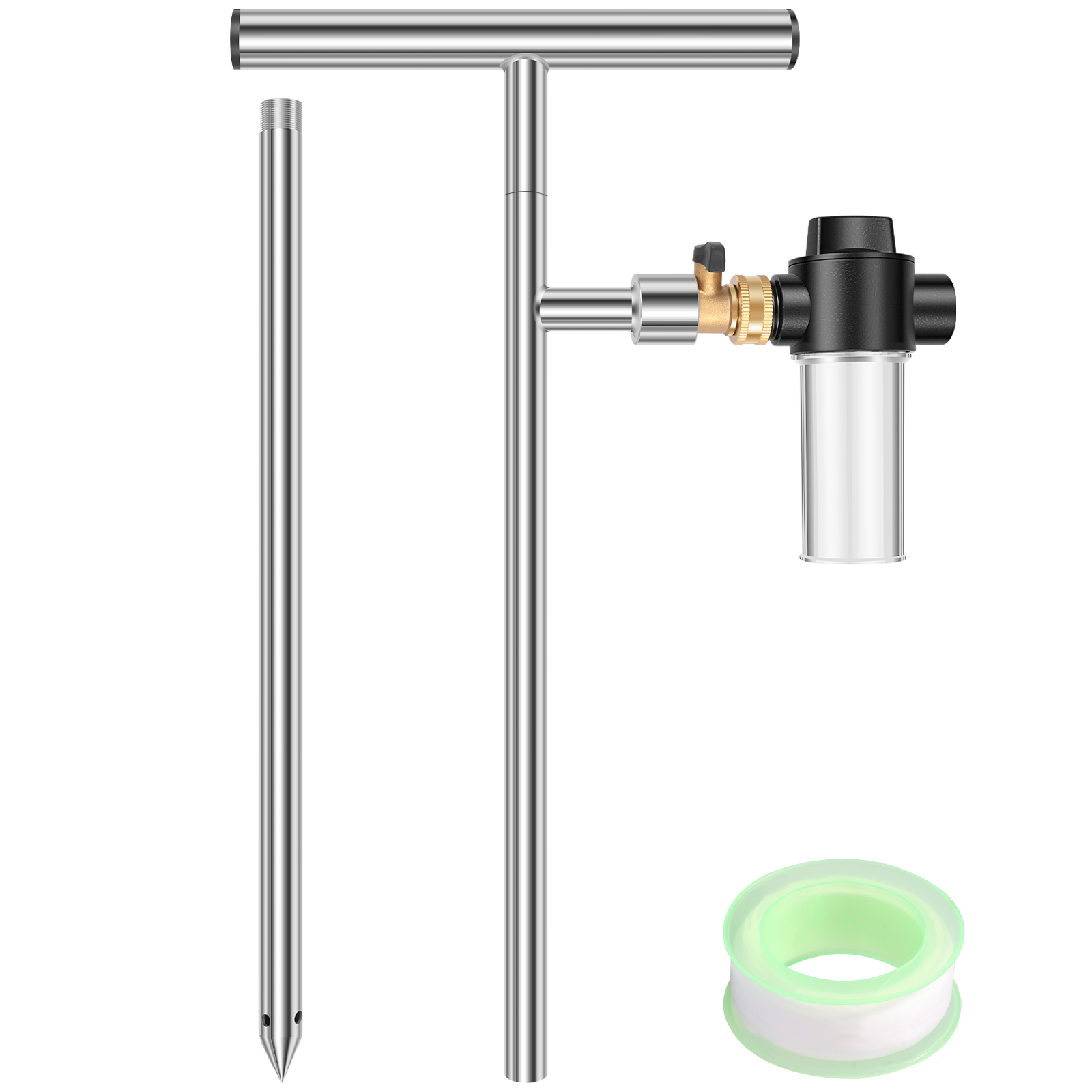 AEVXKHI Deep Root Watering Tool, 32 Inch Stainless Steel Tree Root Feeder, Watering Wand Irrigation System with 4 Outlet Holes and Brass Shut-off Valve, Watering Stake for Trees and Shrubs