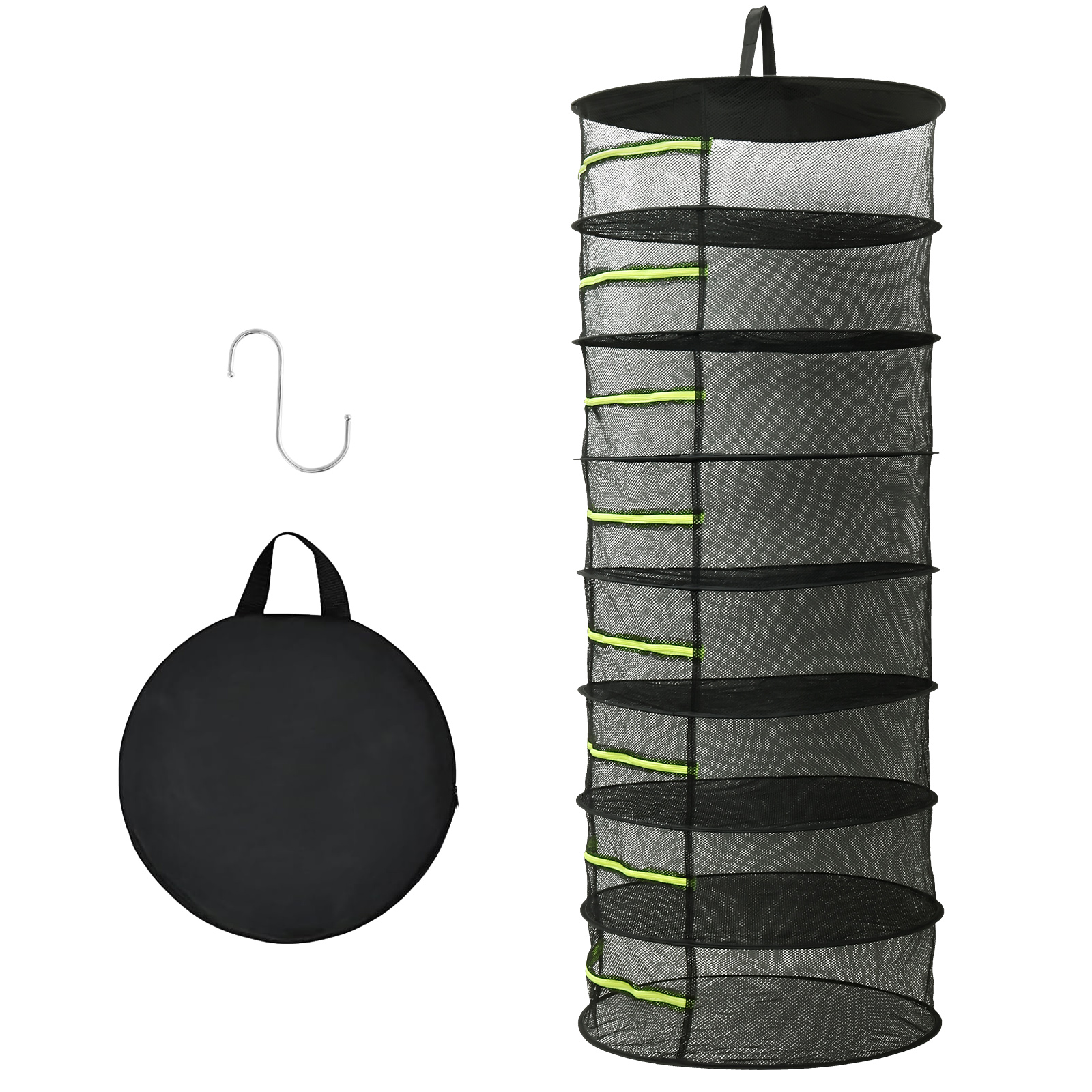 FUYGRCJ 8 Layer Nylon Herb Drying Rack, Collapsible Plant Dryer Net, Well Vented Hanging Drying Rack Mesh with Zipper, 23.6 x 66.9 inches for Grow Tent Herbs Flowers Buds