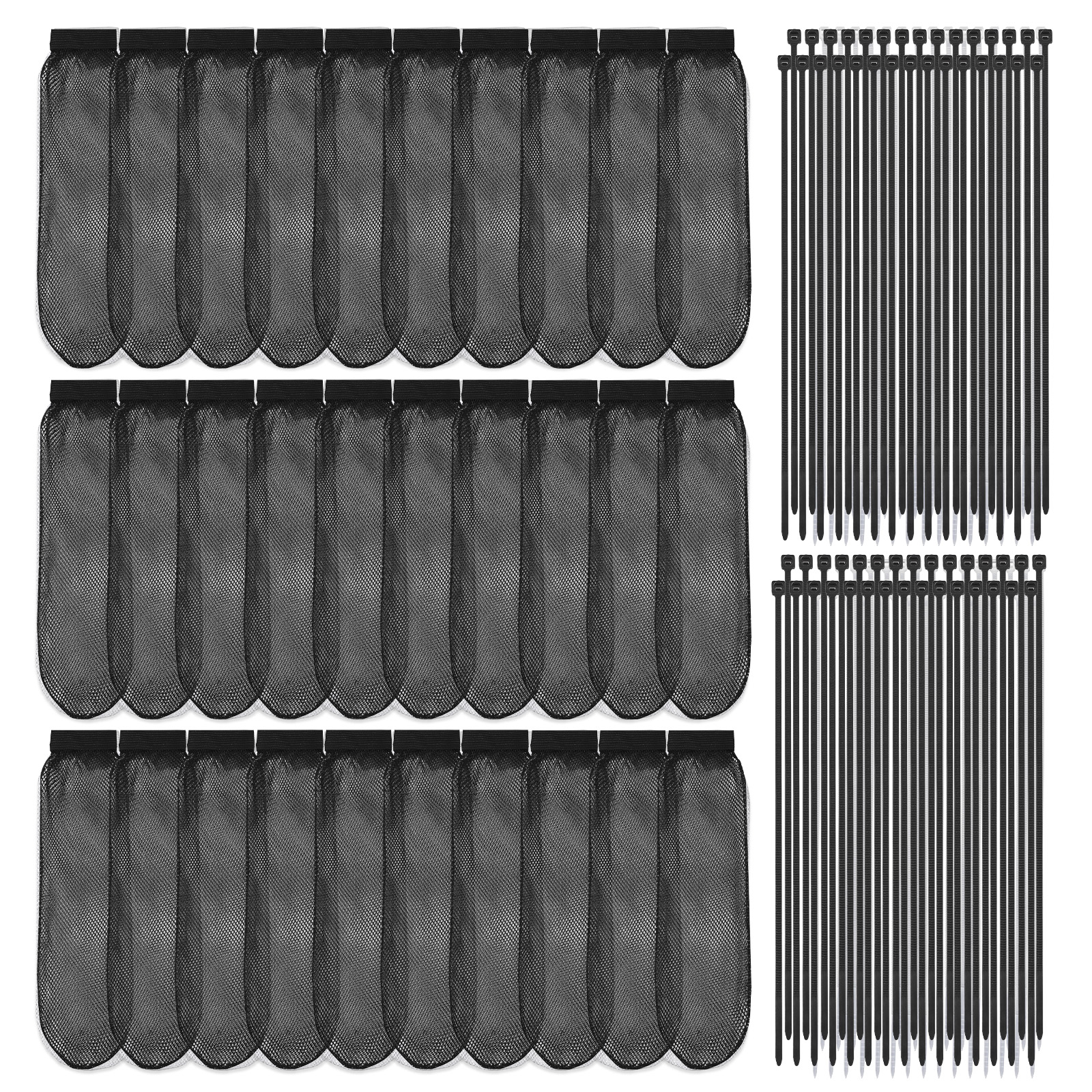 AEVXKHI 90 Pack Washer Hose Lint Catcher, Mesh Filter and Cable Ties Set, Washing Machine Lint Traps Set, Pet Hair Catcher for Laundry Tub & Sink, 30 Nylon Mesh Lint Traps and 60 Cable Ties