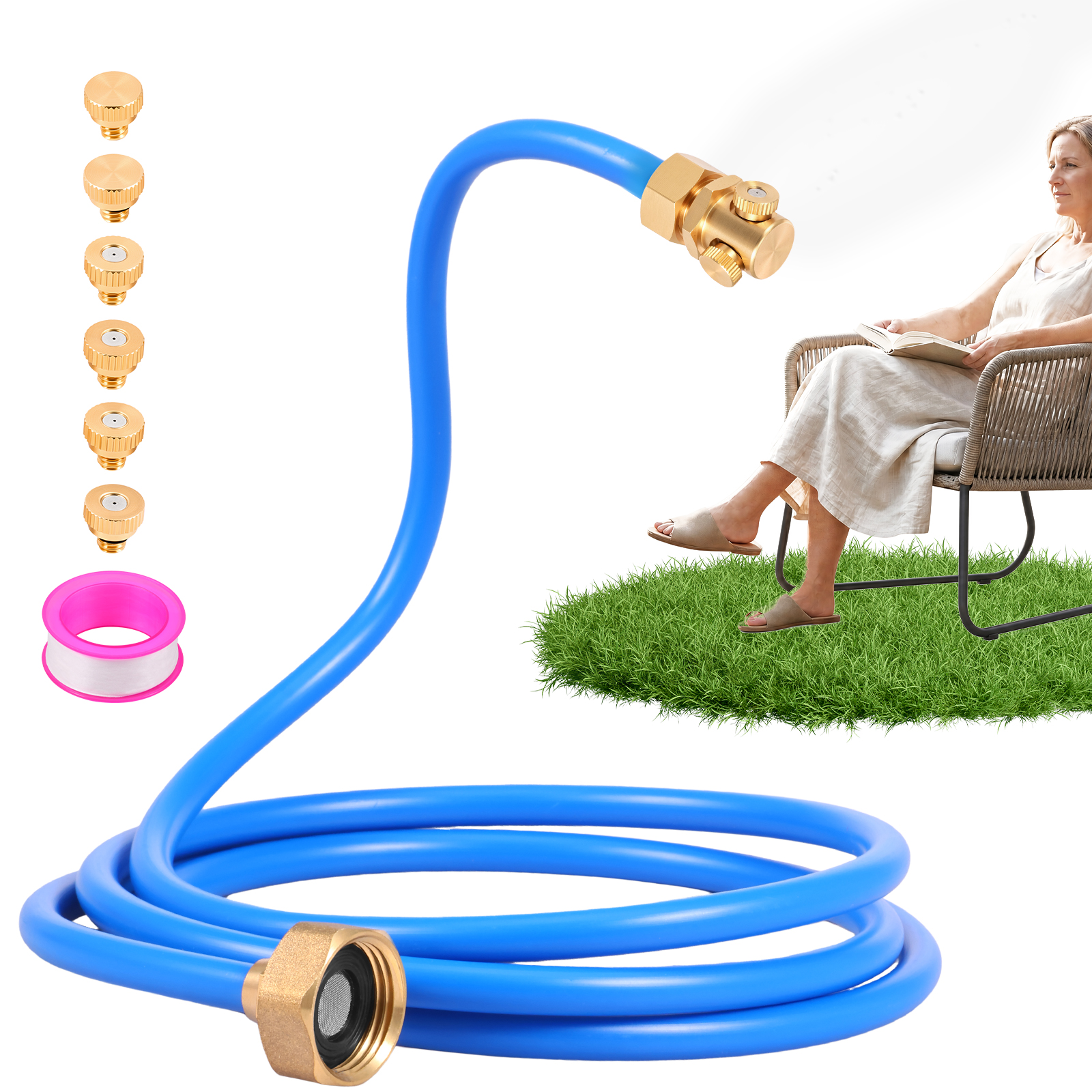 AEVXKHI 78.7 Inch Standing Misters for Outside Patio, Flexible Misting System with Heavy Duty Brass Nozzles, Portable Outdoor Mister Hose for Yard Garden Pet Cooling