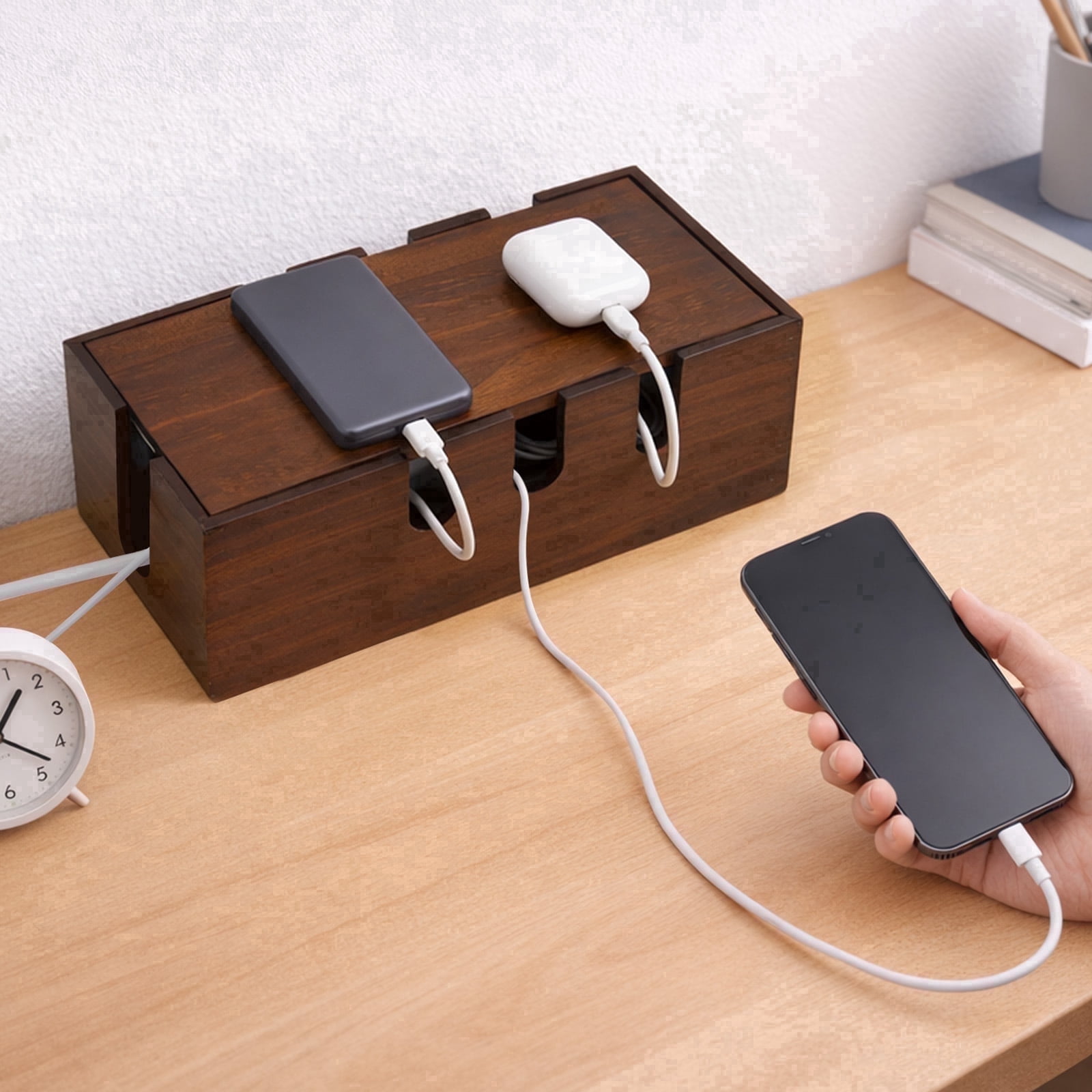 Lzvxtym Large Cable Management Box,Wooden Cord Organizer Box for Power Strip TV Wires Desk Floor Cable Storage,12.2 x 5.12 x 4.72 inches