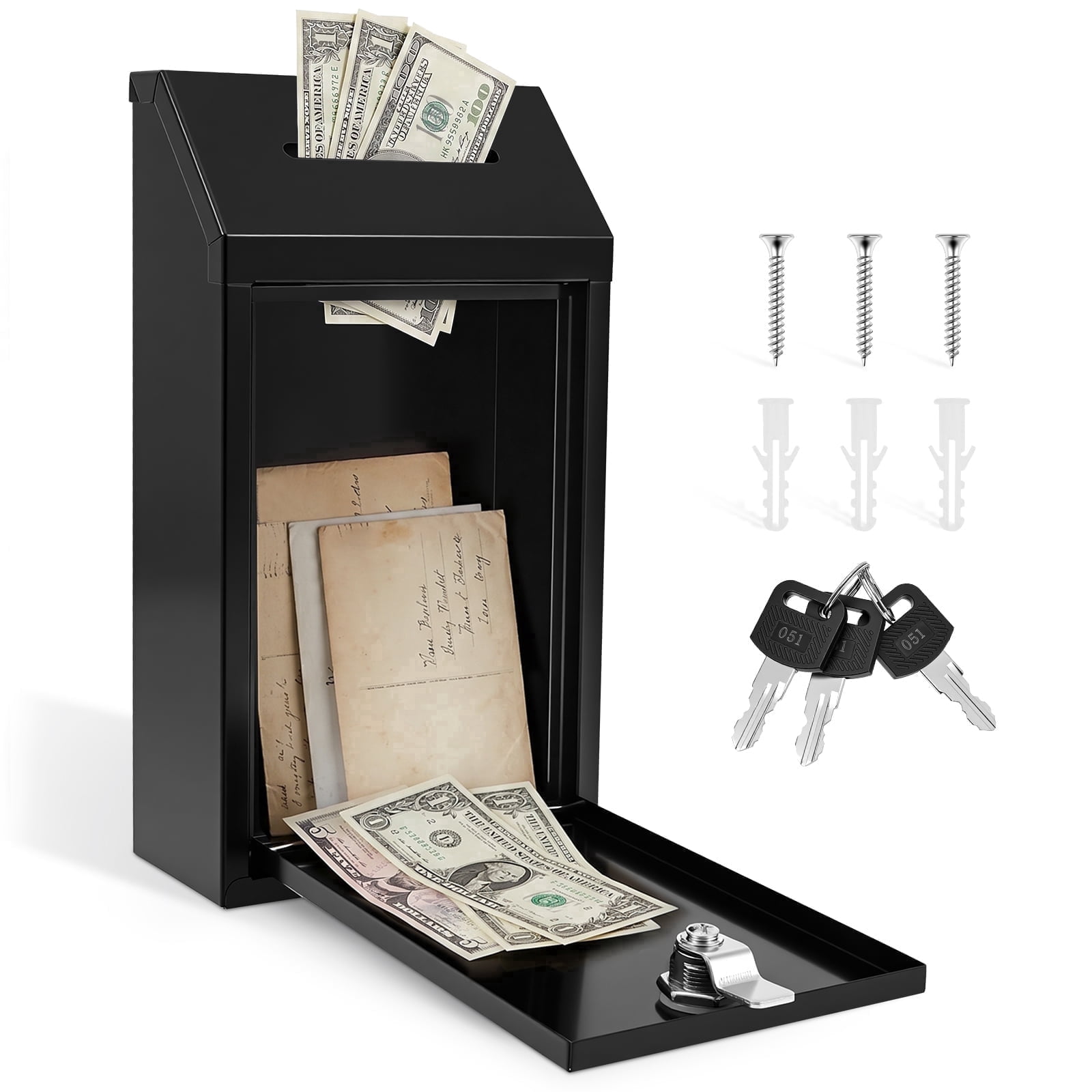 Lzvxtym Lockable Donation Box with Slot,Wall Mount Money Drop Box with Lock and 3 Keys,Duty Cash Collection Container for Charity Tipping and Farm Stand
