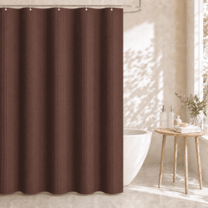 Dznils Waffle Shower Curtain with Hooks, Thick Weighted Fabric Bathroom Curtain, Brown, 72" x 72"