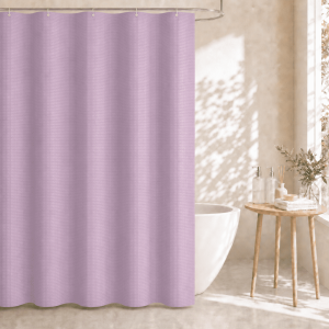 Dznils Waffle Shower Curtain with Hooks, Thick Weighted Fabric Bathroom Curtain, Lavender, 72" x 72"