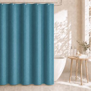 Dznils Waffle Shower Curtain with Hooks, Thick Weighted Fabric Bathroom Curtain, Seaweed Green, 72" x 72"