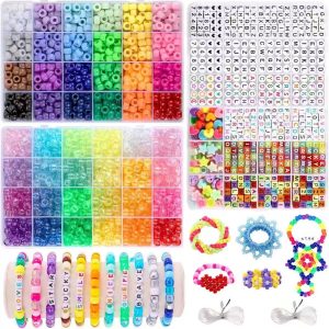Pony Beads Kit, Friendship Bracelet Making Kit with 2362pcs 48 Colors 6x9mm Beads Letter Beads and Elastic String for DIY Crafts