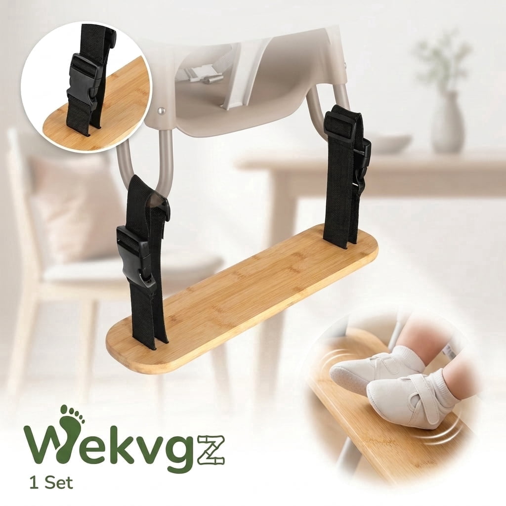 Highchair Footrest for Fast Table Chair, Adjustable Bamboo Baby Foot Support for Clip on Hook on High Chairs Accessory , Universal Fit with Tray, Natural Wood