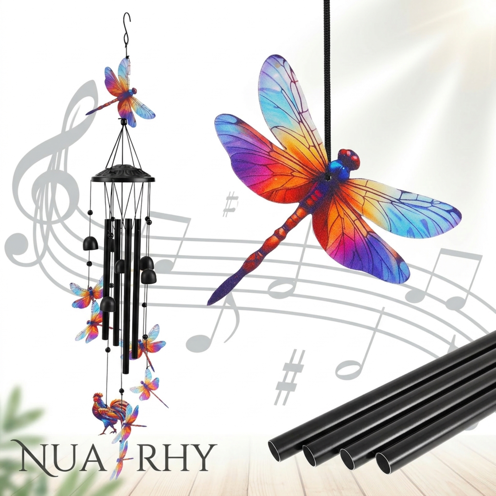 Dragonfly Wind Chimes for Outside, 38" Black Metal Windchime, Memorial Yard Decor Gifts for Women