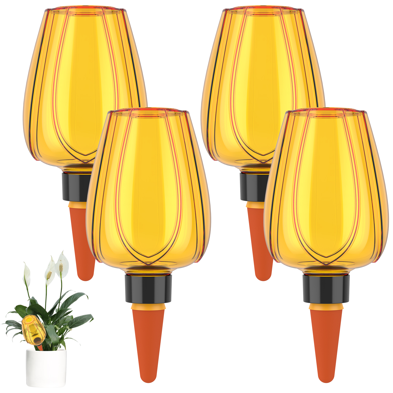 FUYGRCJ 4PCS 11.8oz Plant Self Watering Globes, Top Fill Water Spikes Stakes, 350ml Plastic Water Bulbs, Automatic Drip Irrigation Insert Set for Indoor Outdoor Plant