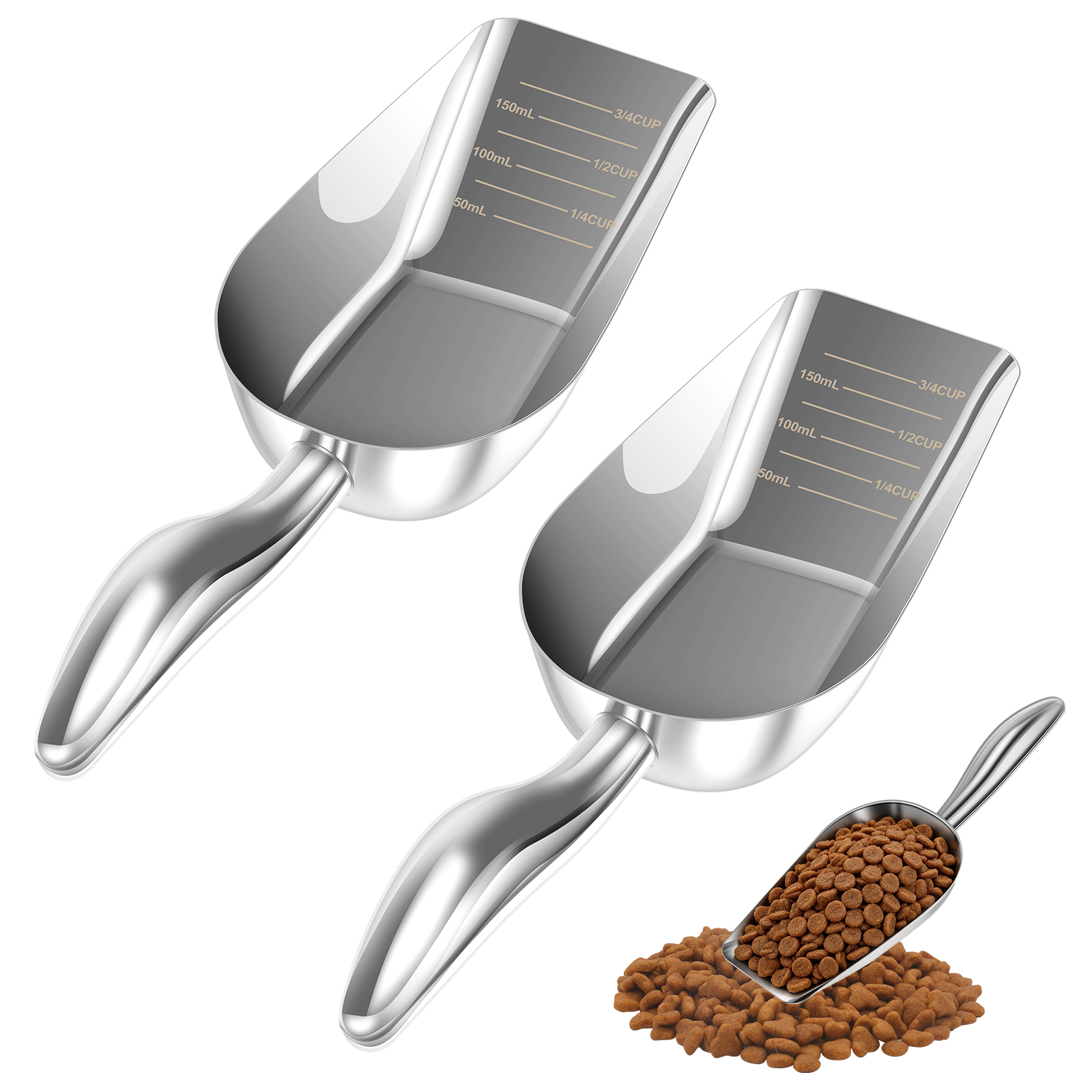 2Pack Dog Cat Food Scoop Measuring Scoop, Food-grade Stainless Steel Food Measuring Shovel for Pet, Precision Scale Measurements