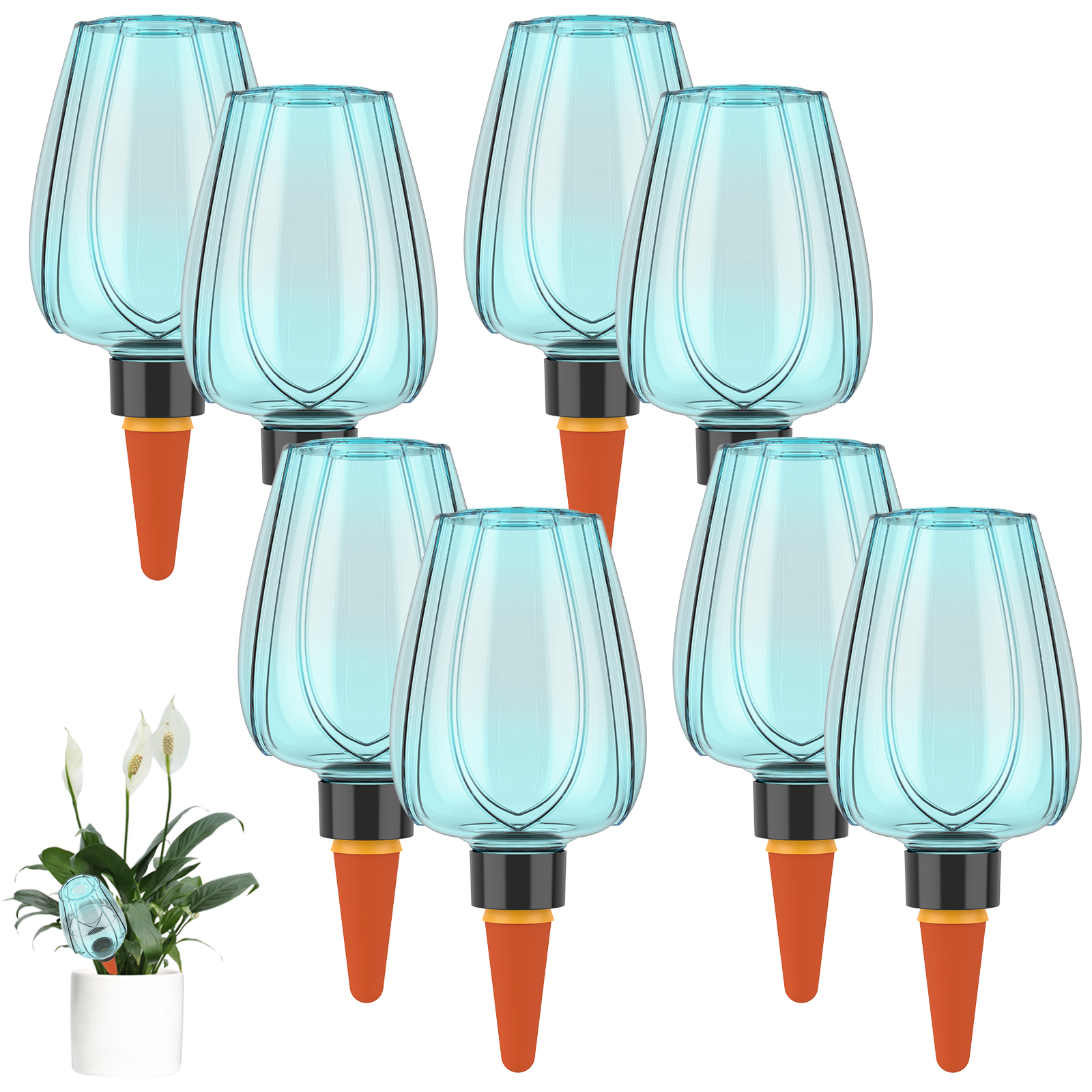 FUYGRCJ 8 Pack Self Watering Plant Globes, 12OZ Plastic Automatic Plant Water Bulbs with Ceramic Spike Top, Fill Planter Insert Waterer Device for Office Garden Patio